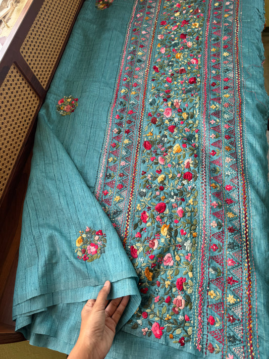 Premium Tussar Blend Saree with Handwork - Blue