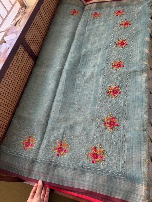 Premium Tissue Linen Sarees - Blue