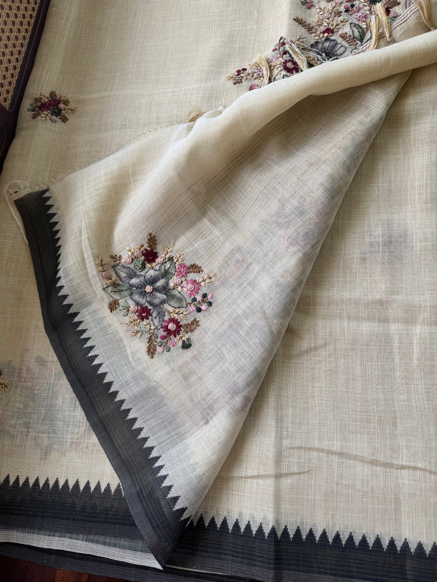Premium Tissue Linen Sarees - Half White and Black