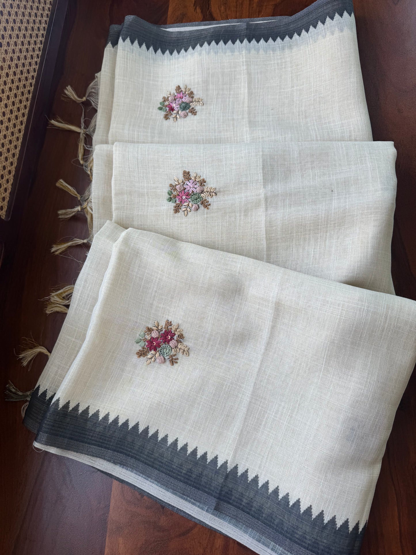 Premium Tissue Linen Sarees - Half White and Black