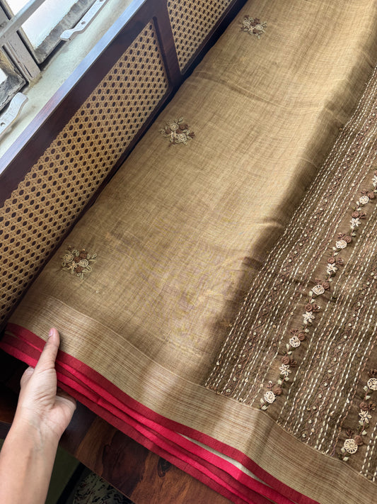 Premium Tissue Linen Sarees with heavy blouse - Mustard Yellow