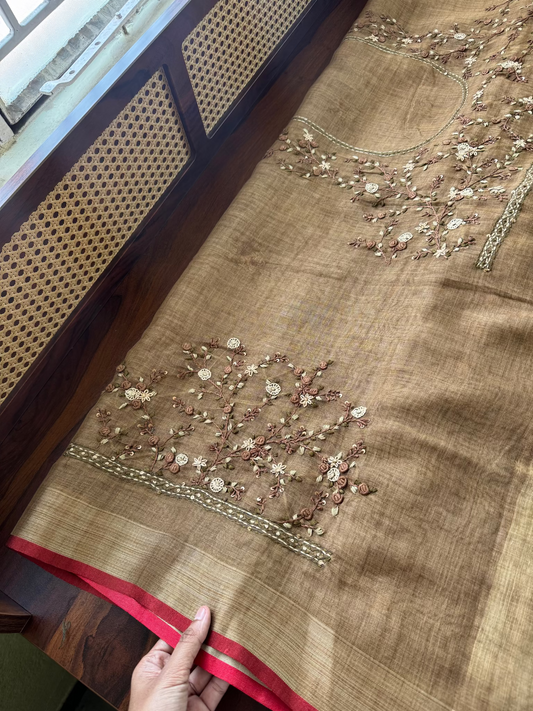 Premium Tissue Linen Sarees with heavy blouse - Mustard Yellow