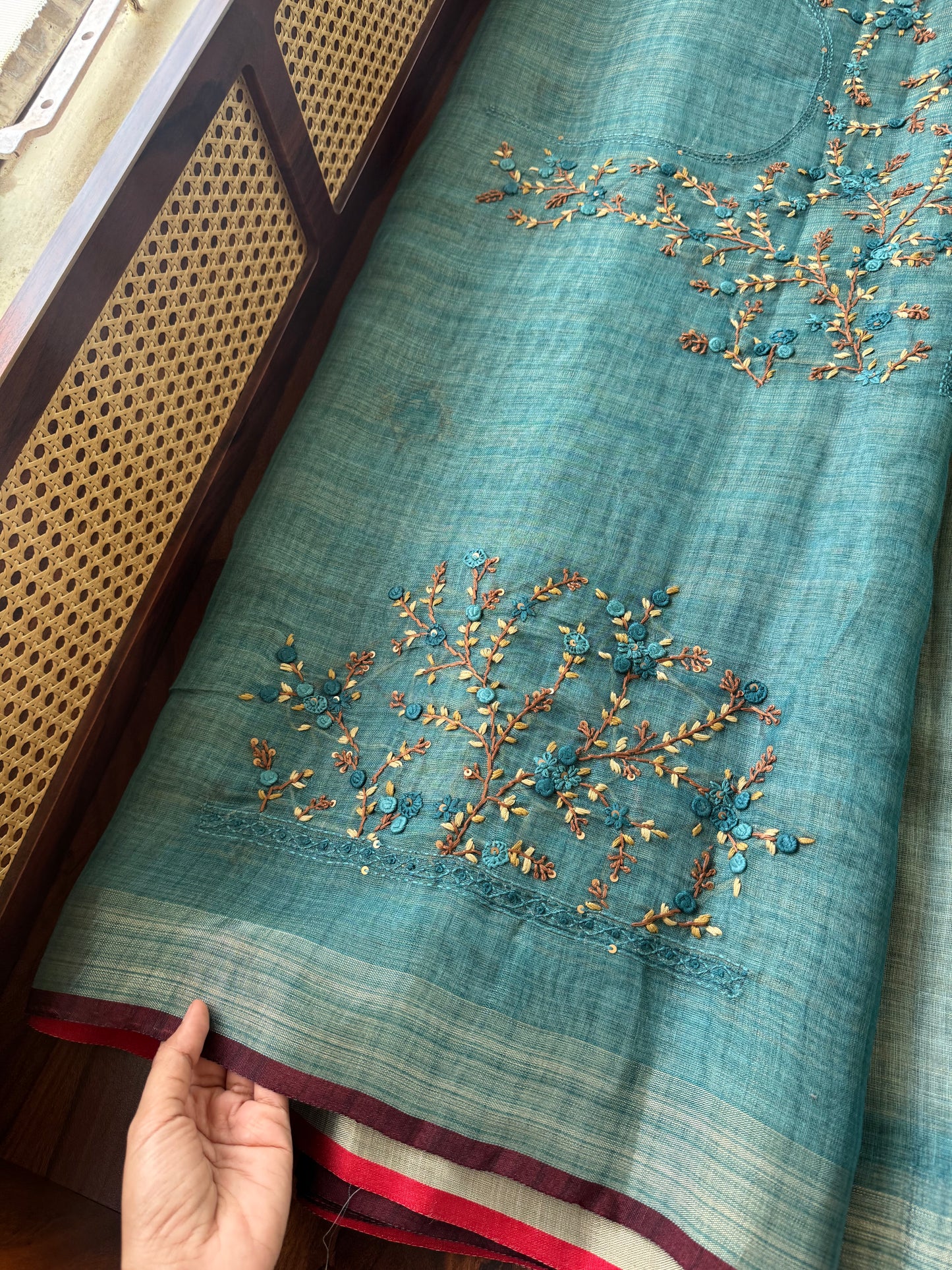 Premium Tissue Linen Sarees with heavy blouse - Blue