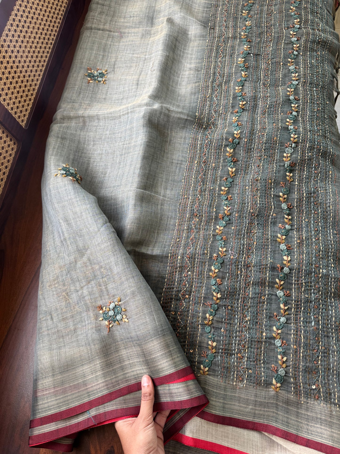 Premium Tissue Linen Sarees with heavy blouse - Grey