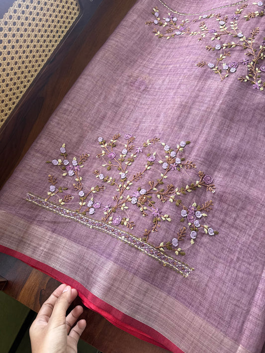 Premium Tissue Linen Sarees with heavy blouse - Lavender
