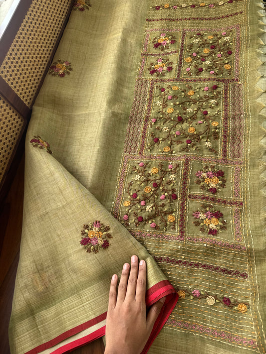 Premium Tissue Linen Sarees - Green