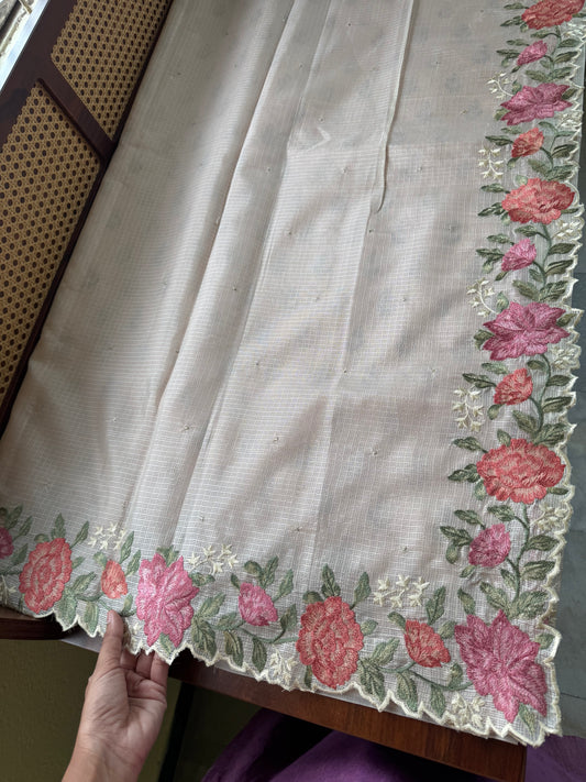 Soft Kota Saree - Halfwhite & Pink