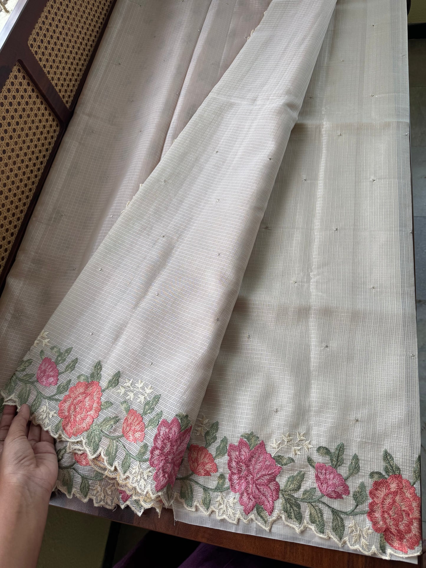 Soft Kota Saree - Halfwhite & Pink
