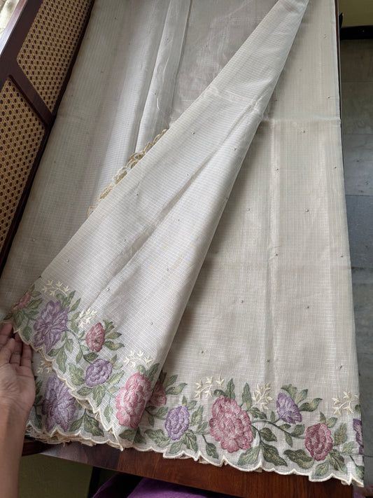 Soft Kota Saree - Halfwhite & Lavender