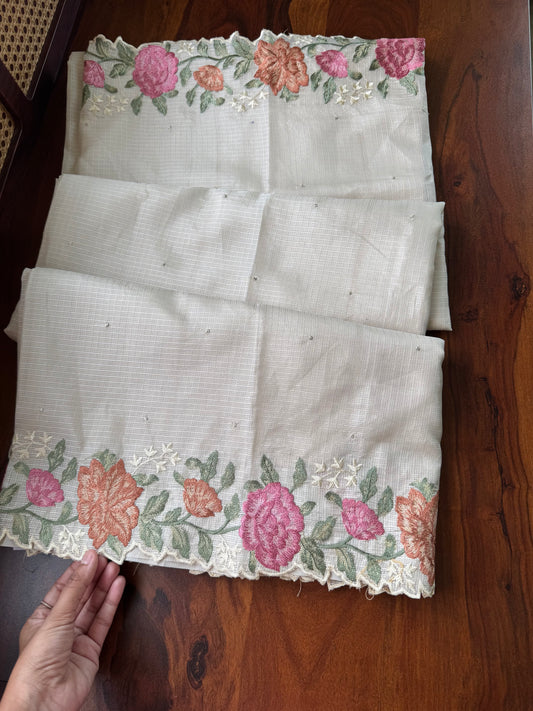 Soft Kota Saree - Halfwhite & Marigold