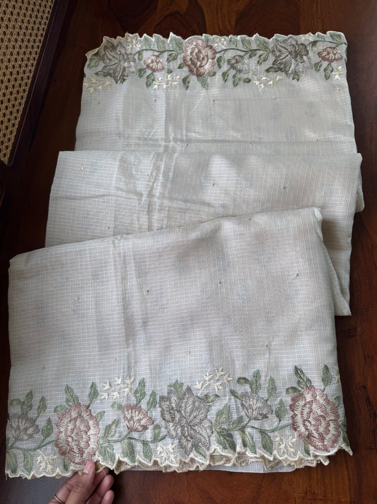 Soft Kota Saree - Halfwhite & Brown