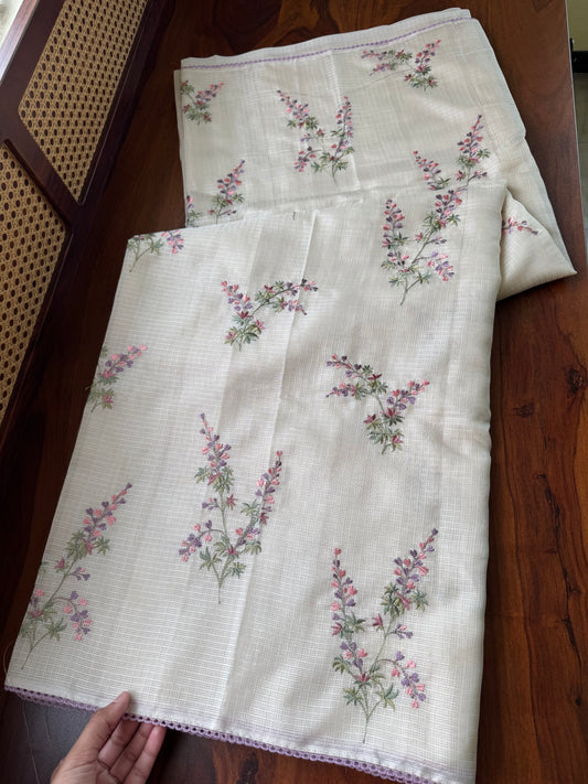 Soft Kota Saree - Halfwhite & Lavender
