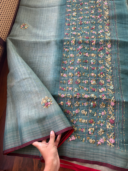 Premium Tissue Linen Sarees - Blue