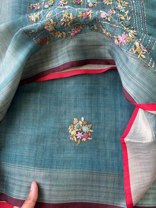 Premium Tissue Linen Sarees - Blue