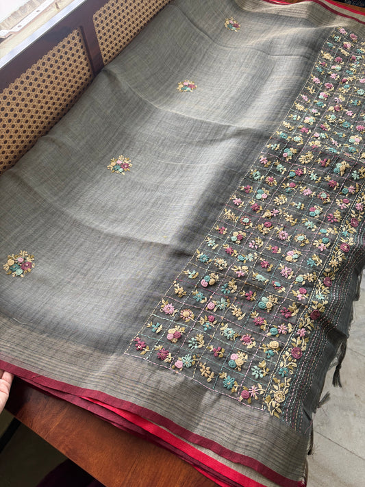Premium Tissue Linen Sarees - Grey