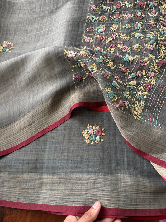 Premium Tissue Linen Sarees - Grey