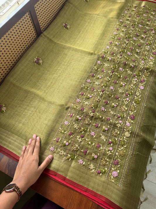 Premium Tissue Linen Sarees - Green