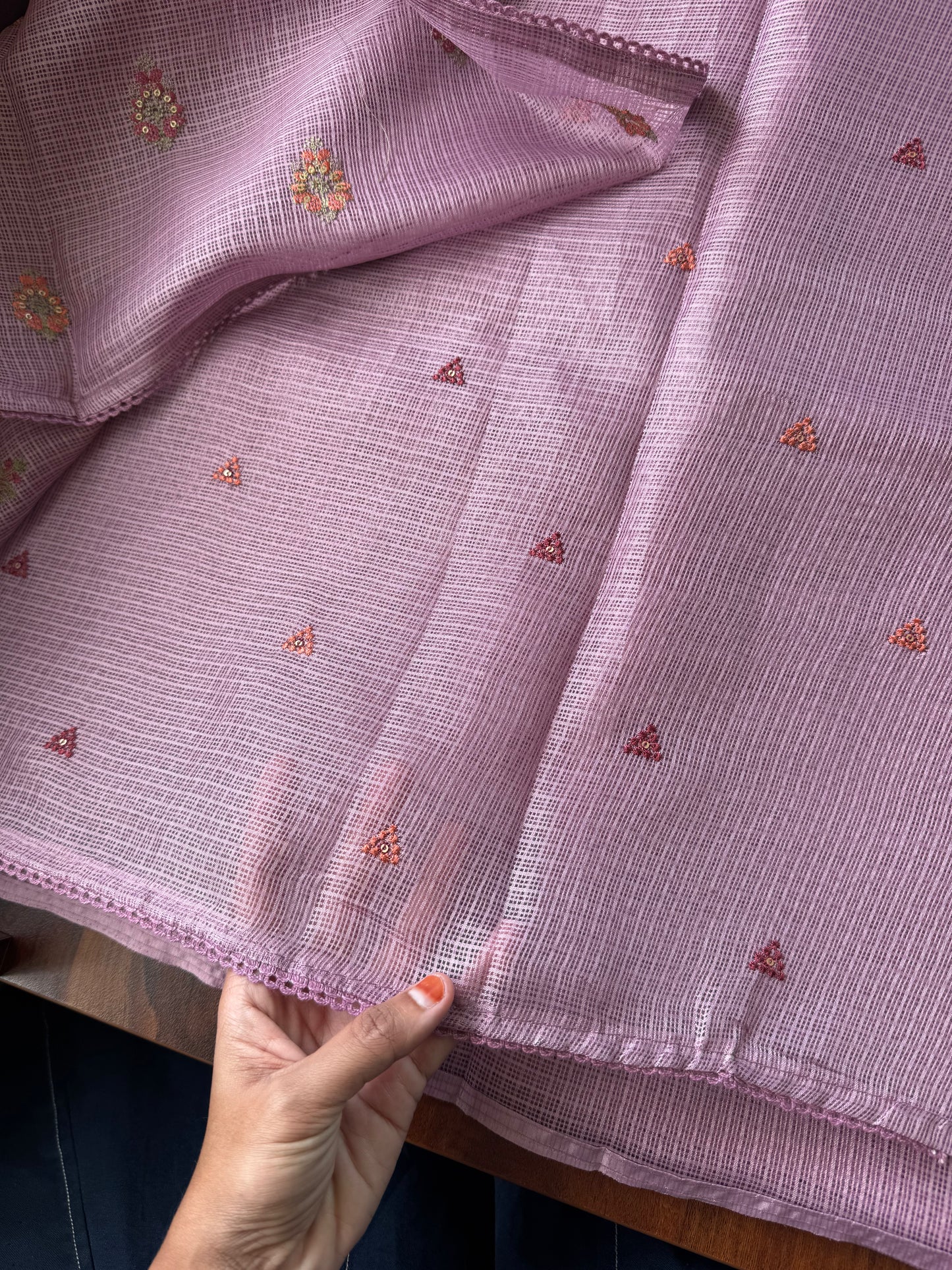 Embroidered Silky Kota Saree - Lilac