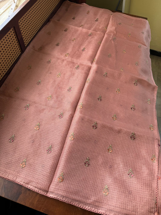 Embroidered Silky Kota Saree - Rustic Peach