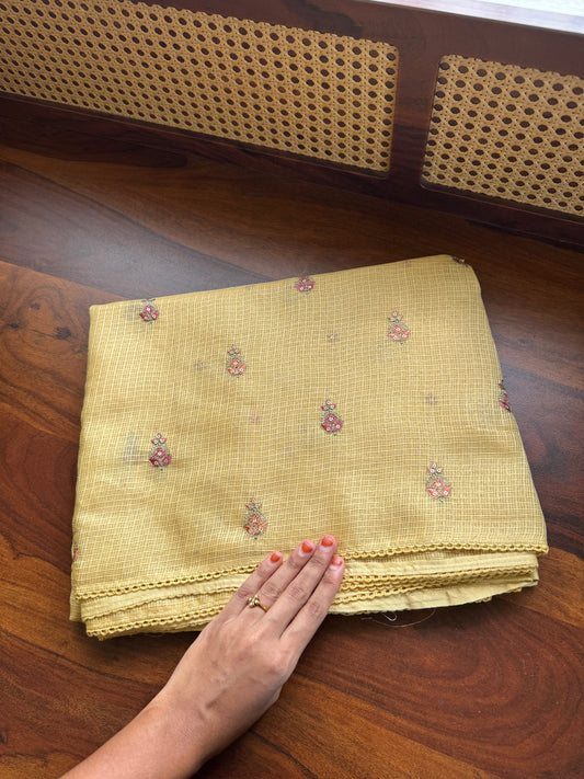 Embroidered Silky Kota Saree - Yellow