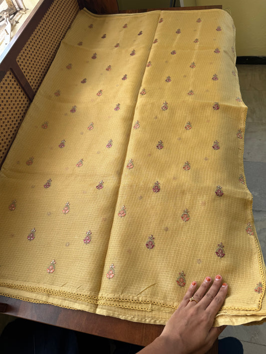 Embroidered Silky Kota Saree - Yellow