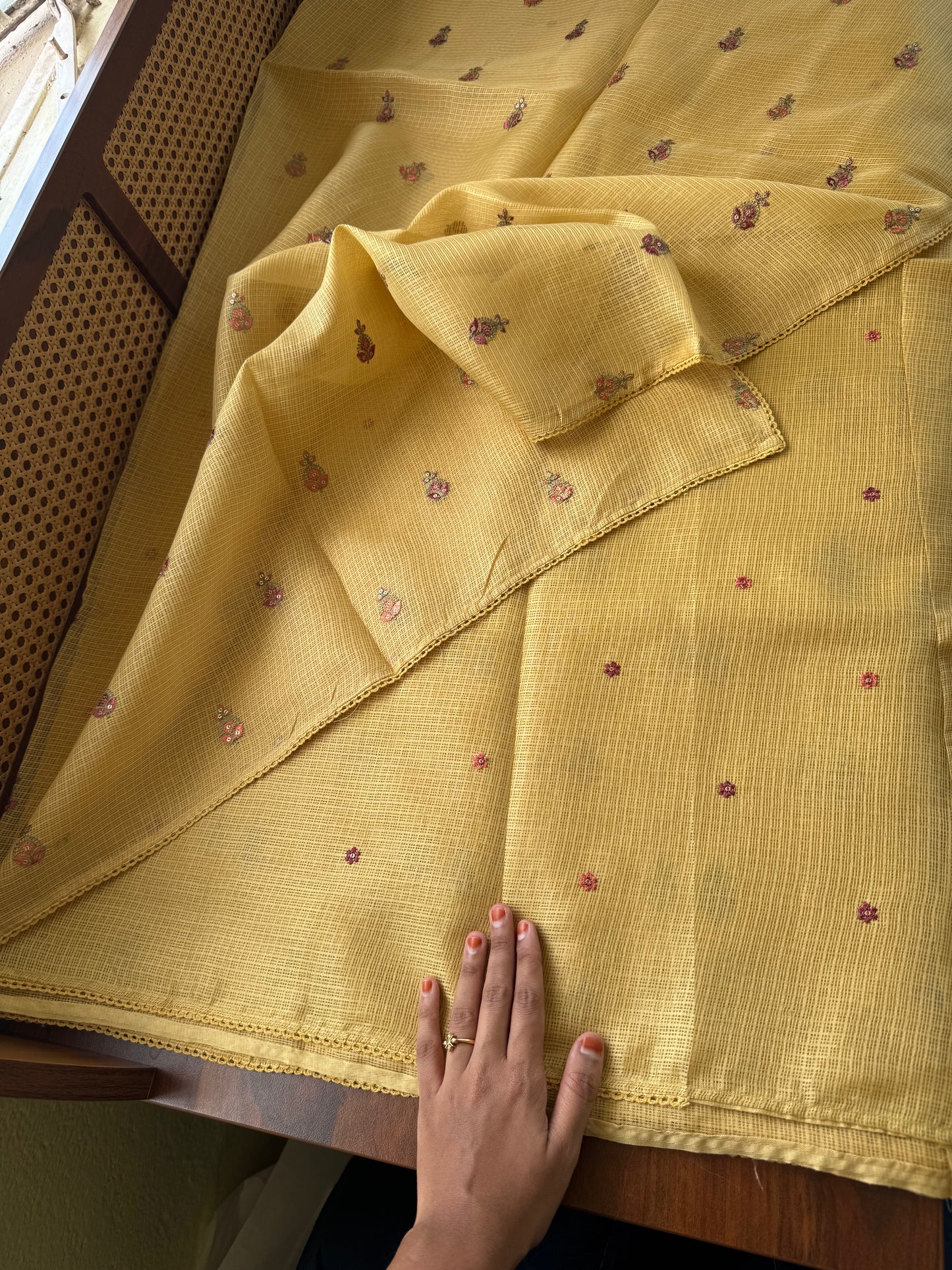 Embroidered Silky Kota Saree - Yellow