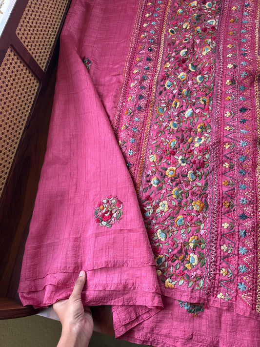 Premium Tussar Blend Saree with Handwork - Pink