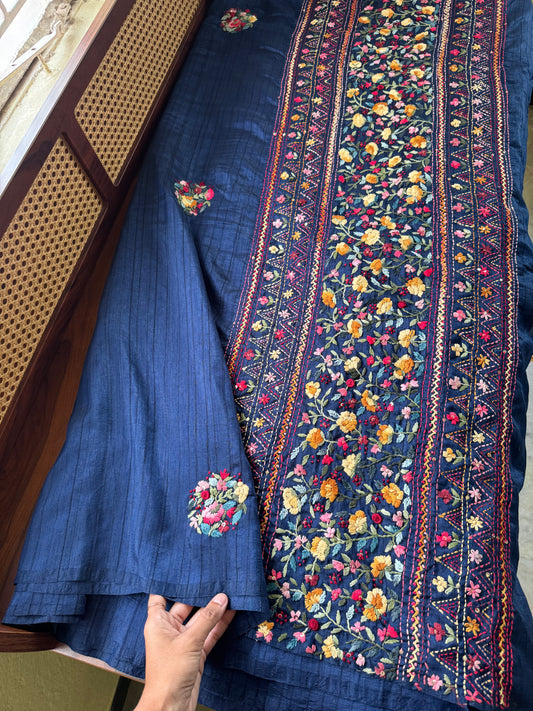 Premium Tussar Blend Saree with Handwork - Blue