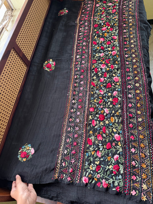 Premium Tussar Blend Saree with Handwork - Black