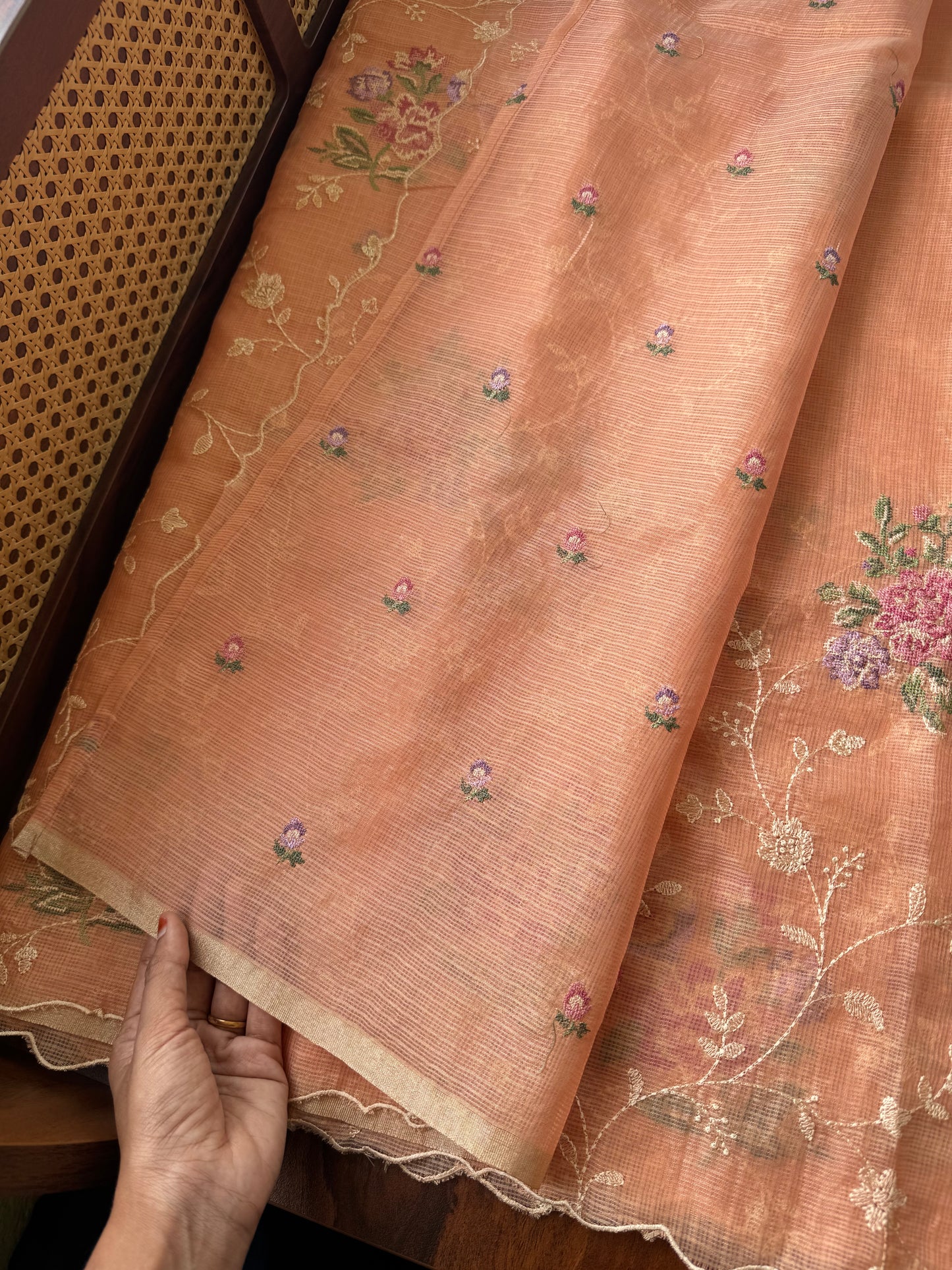 Embroidered Soft Kota Saree - Peach