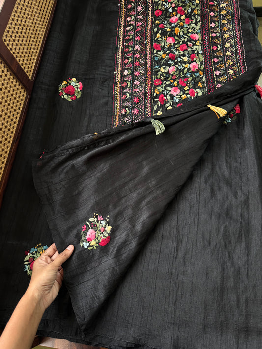Premium Tussar Blend Saree with Handwork - Black
