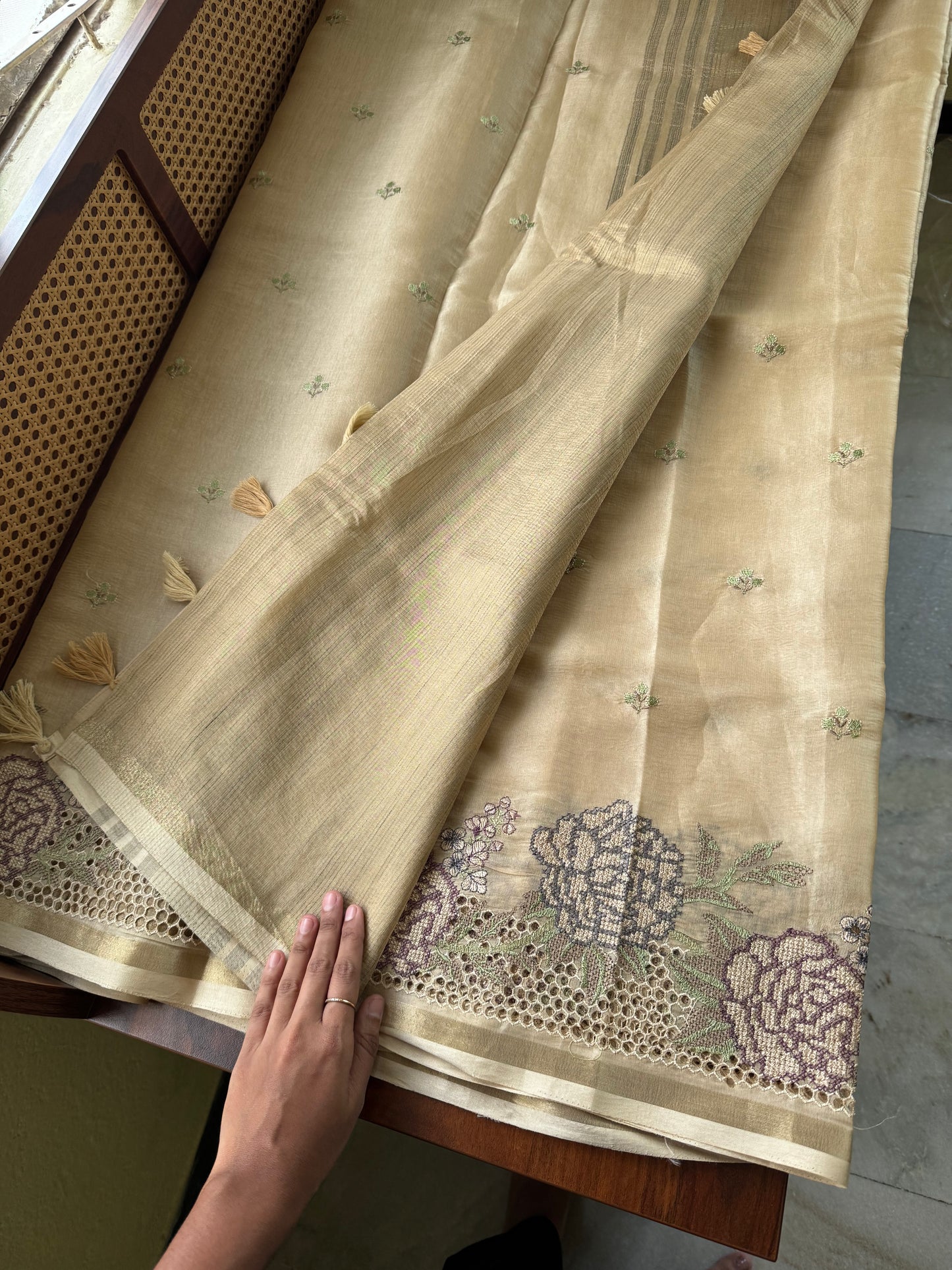 Mul Chanderi Tissue Saree - Golden Beige