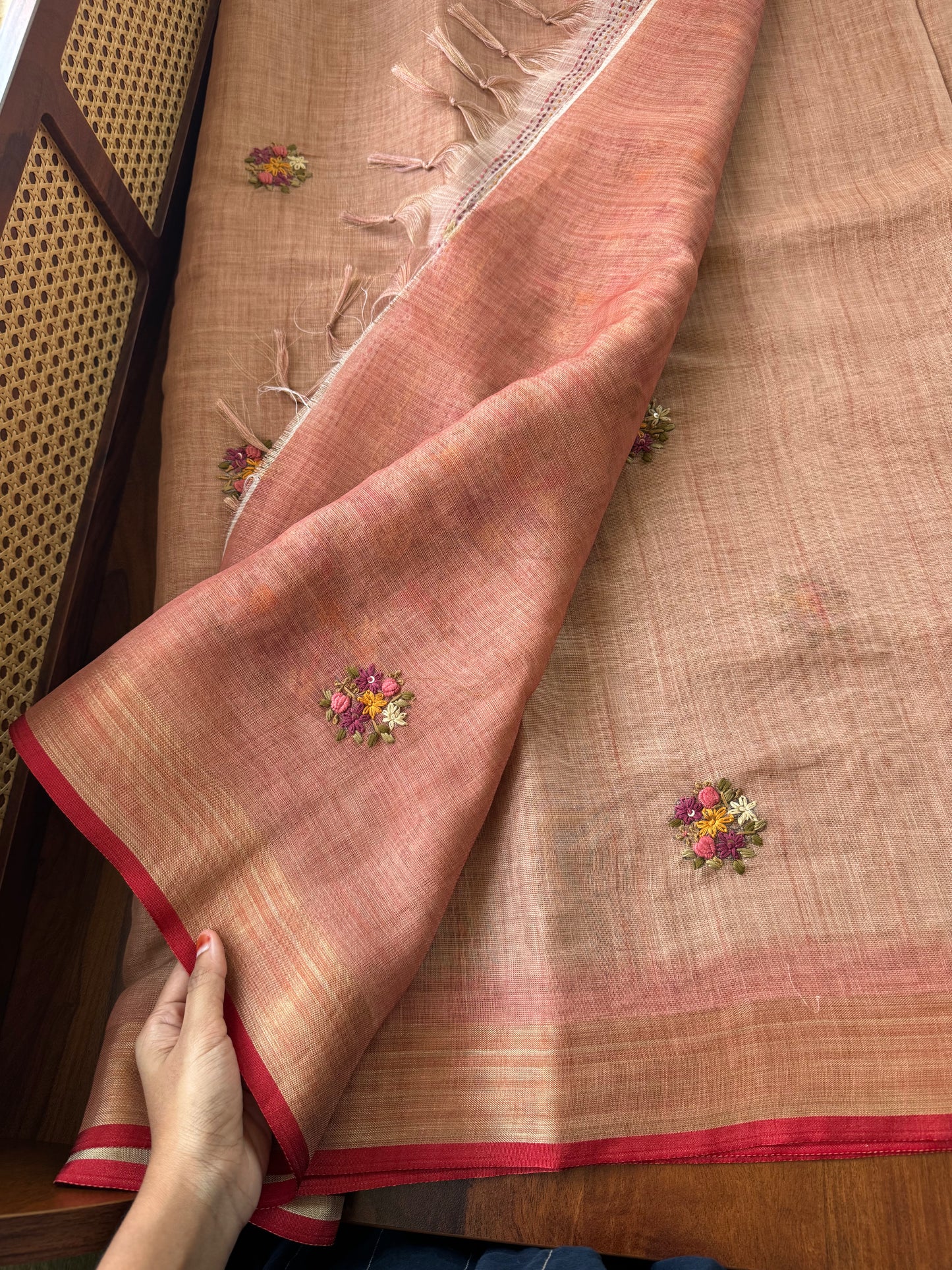 Premium Tissue Linen Sarees - Peach