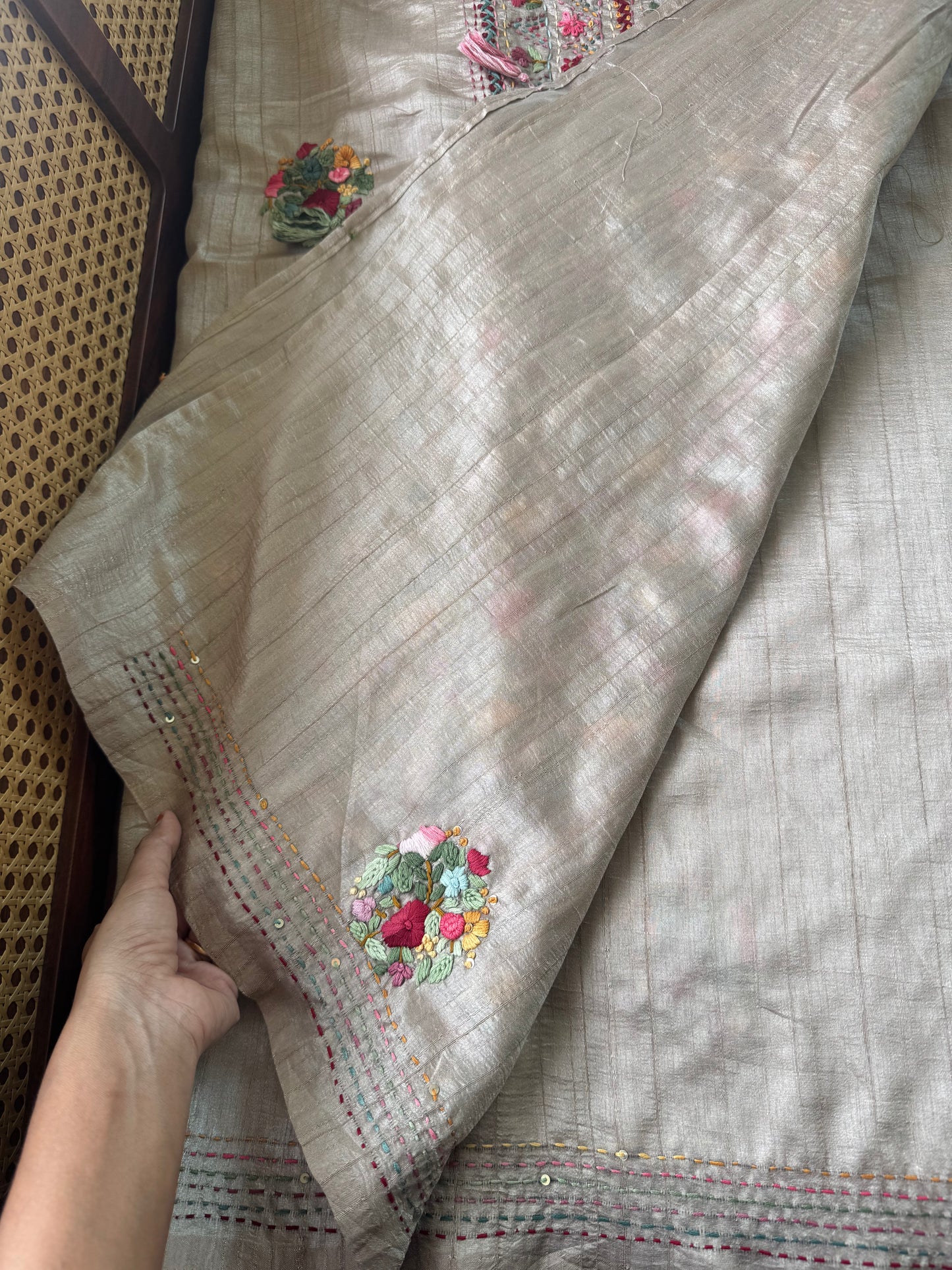 Premium Tussar Blend Saree with Handwork - Beige