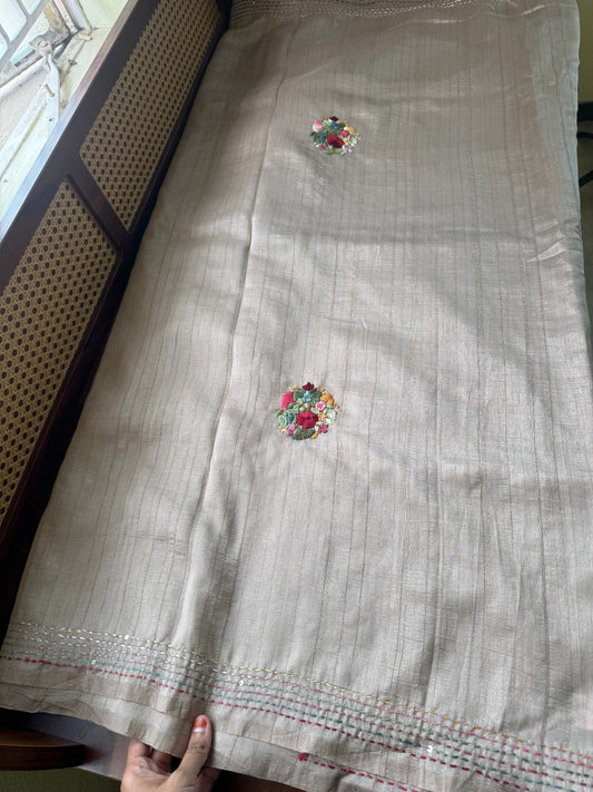 Premium Tussar Blend Saree with Handwork - Beige