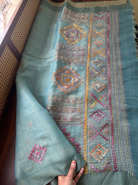 Premium Tissue Linen Sarees with heavy blouse - Blue