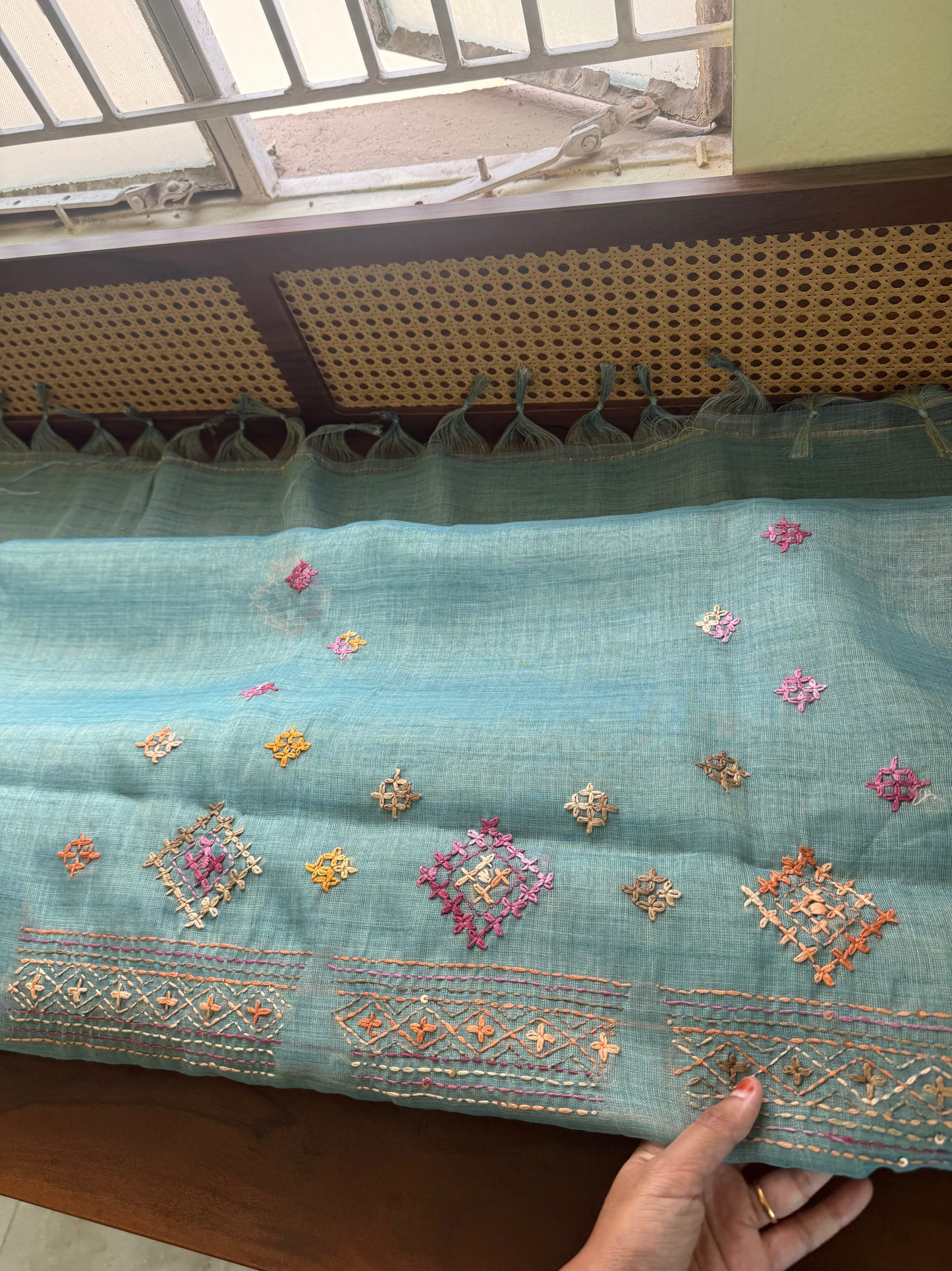 Premium Tissue Linen Sarees with heavy blouse - Blue
