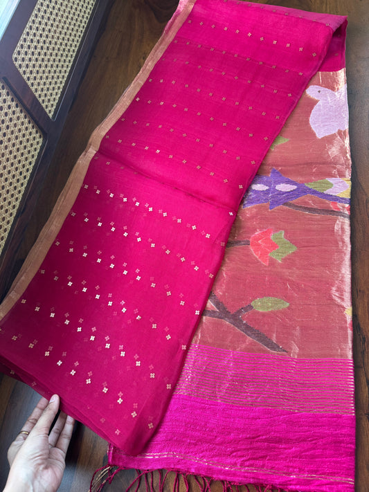 Pure Kora Jamdhani Saree - Pink