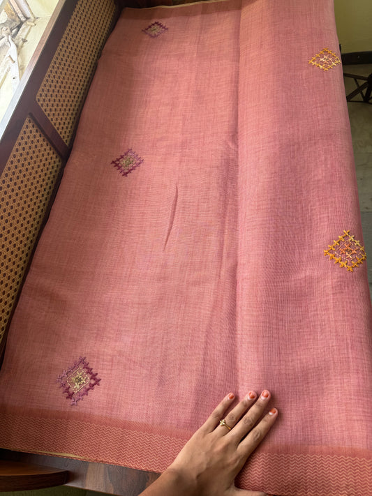 Premium Tissue Linen Sarees with heavy blouse - Pink