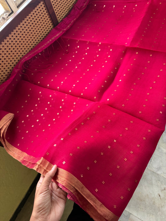 Pure Kora Jamdhani Saree - Pink