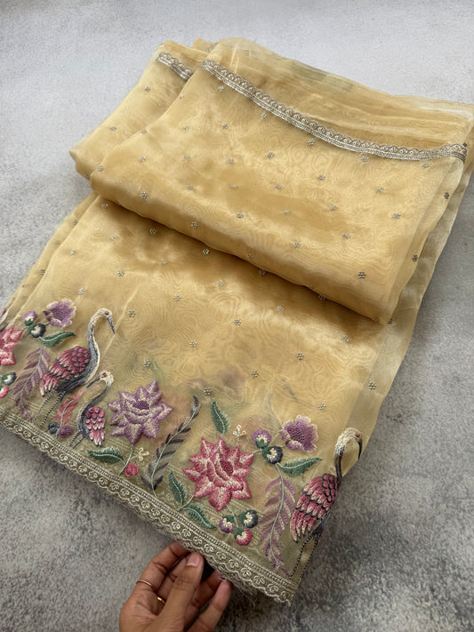 Luxe Tissue Organza Saree - Yellow