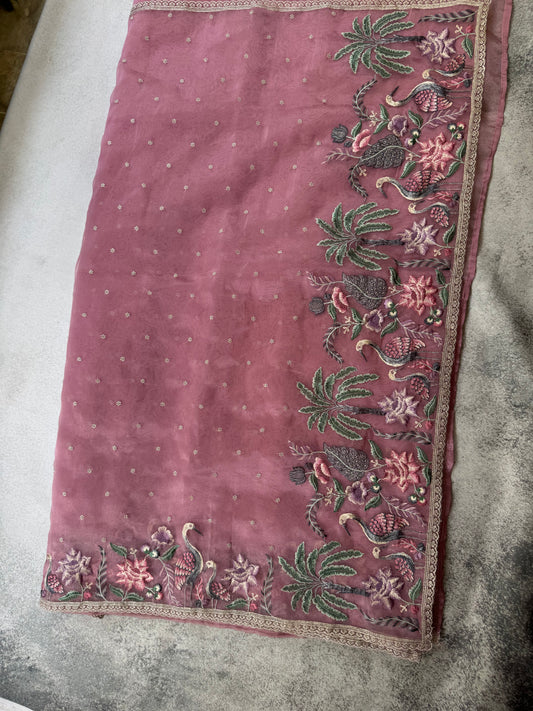 Luxe Tissue Organza Saree - Pink