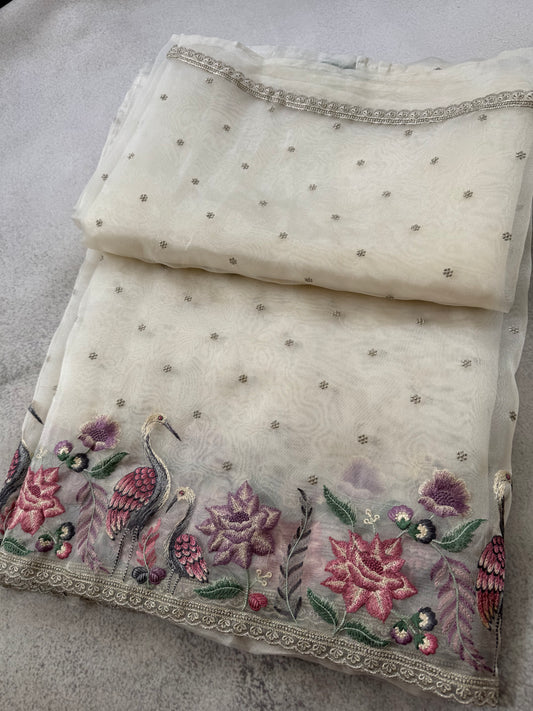 Luxe Tissue Organza Saree - White