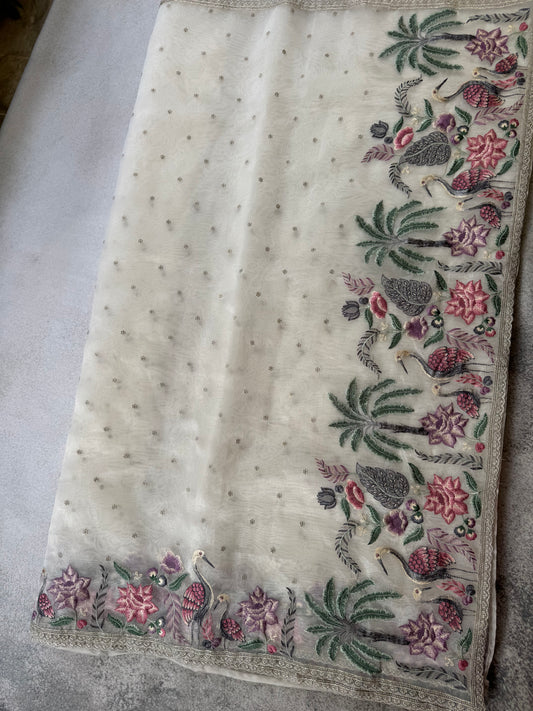 Luxe Tissue Organza Saree - White