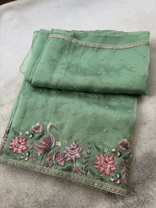 Luxe Tissue Organza Saree - Green