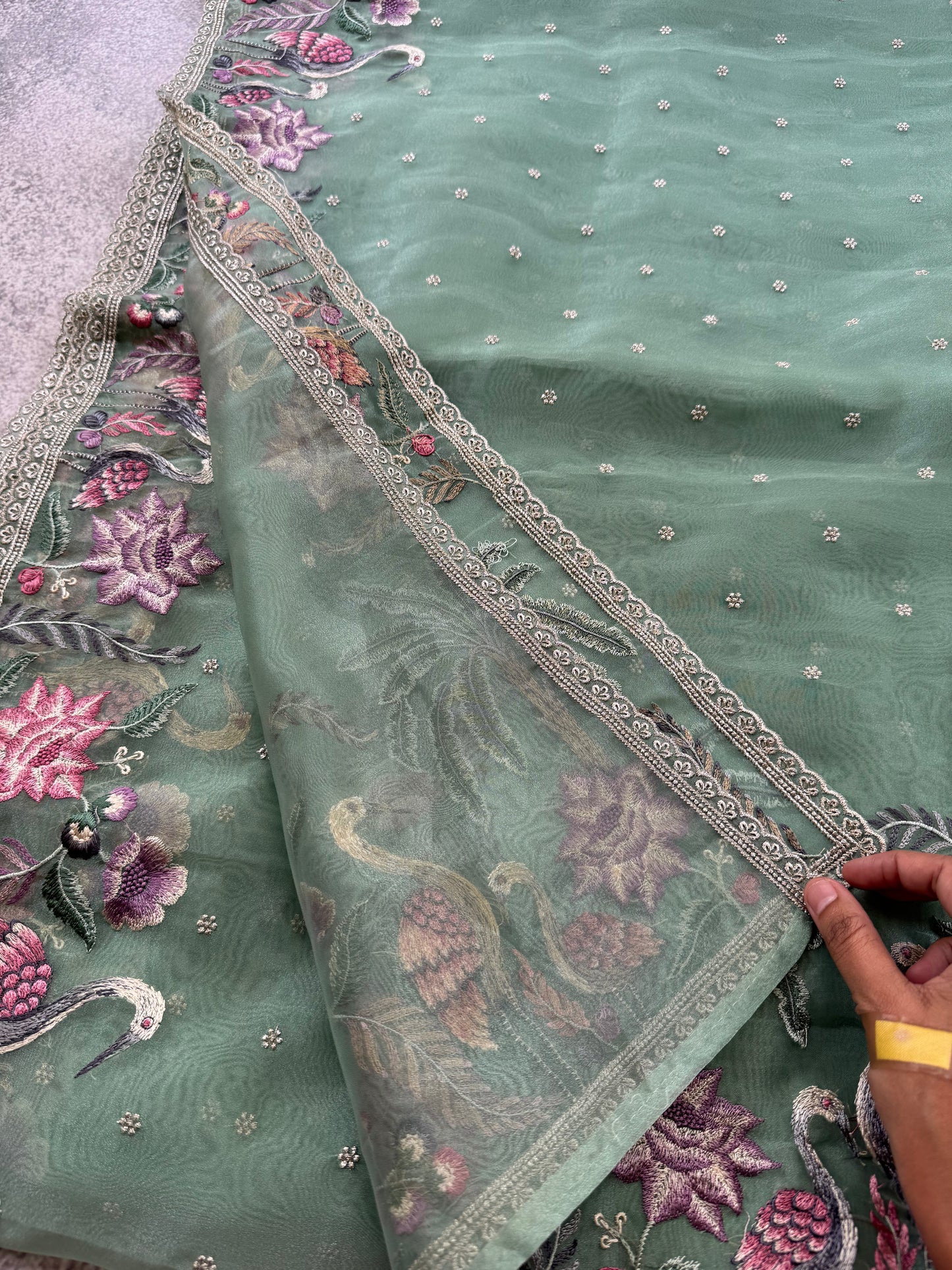 Luxe Tissue Organza Saree - Green