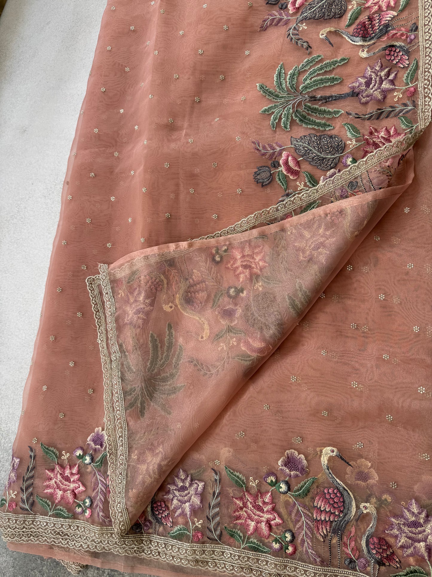 Luxe Tissue Organza Saree - Pastel Peach Pink