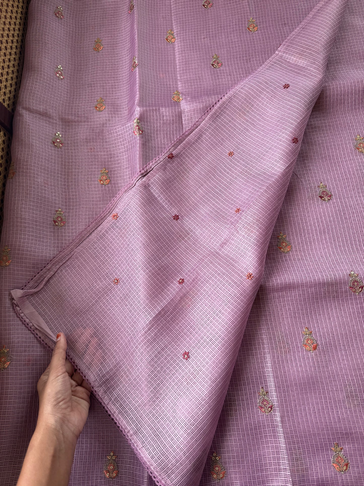 Embroidered Silky Kota Saree - Lilac