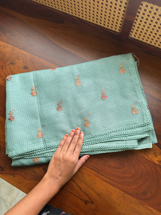Embroidered Silky Kota Saree - Sea Green