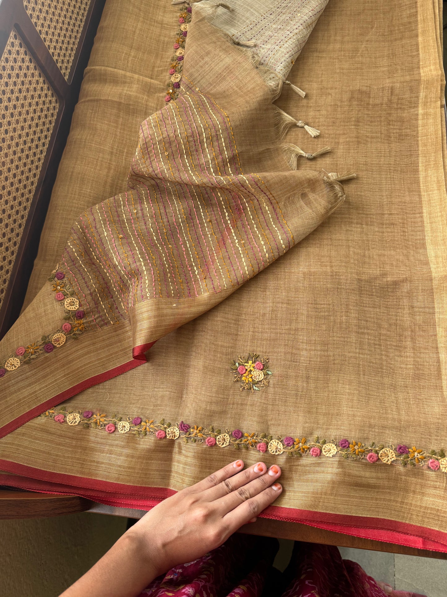 Premium Tissue Linen Sarees - Henna Green